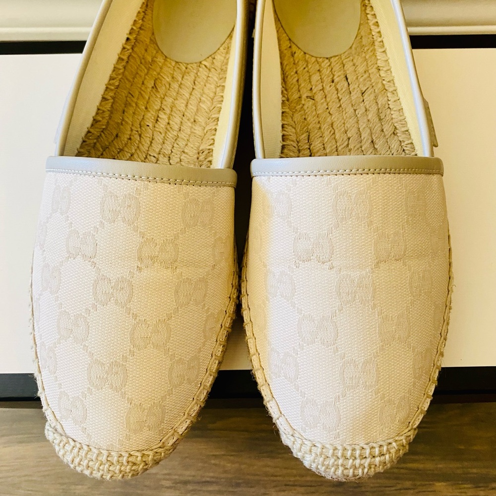 EUC Gucci Cream GG Canvas & Leather Trim Espadrilles - Picture 6 of 16